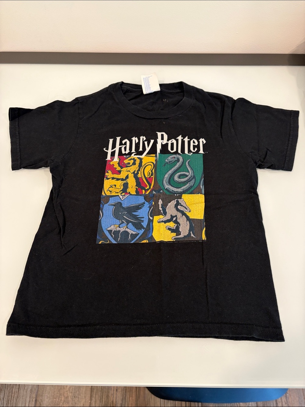Harry Potter Kids Black Short Sleeve Tee with Hogwarts Crest Panels